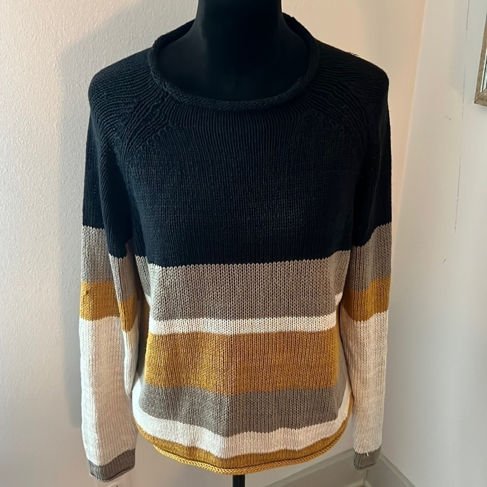 RDI loose knit mock neck long‎ sleeve stripe sweater Sz Large